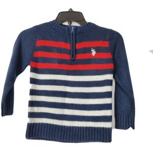U.S. Polo Assn Kids Sweater Navy Blue‎ Red Striped Size 4 Holiday Christmas